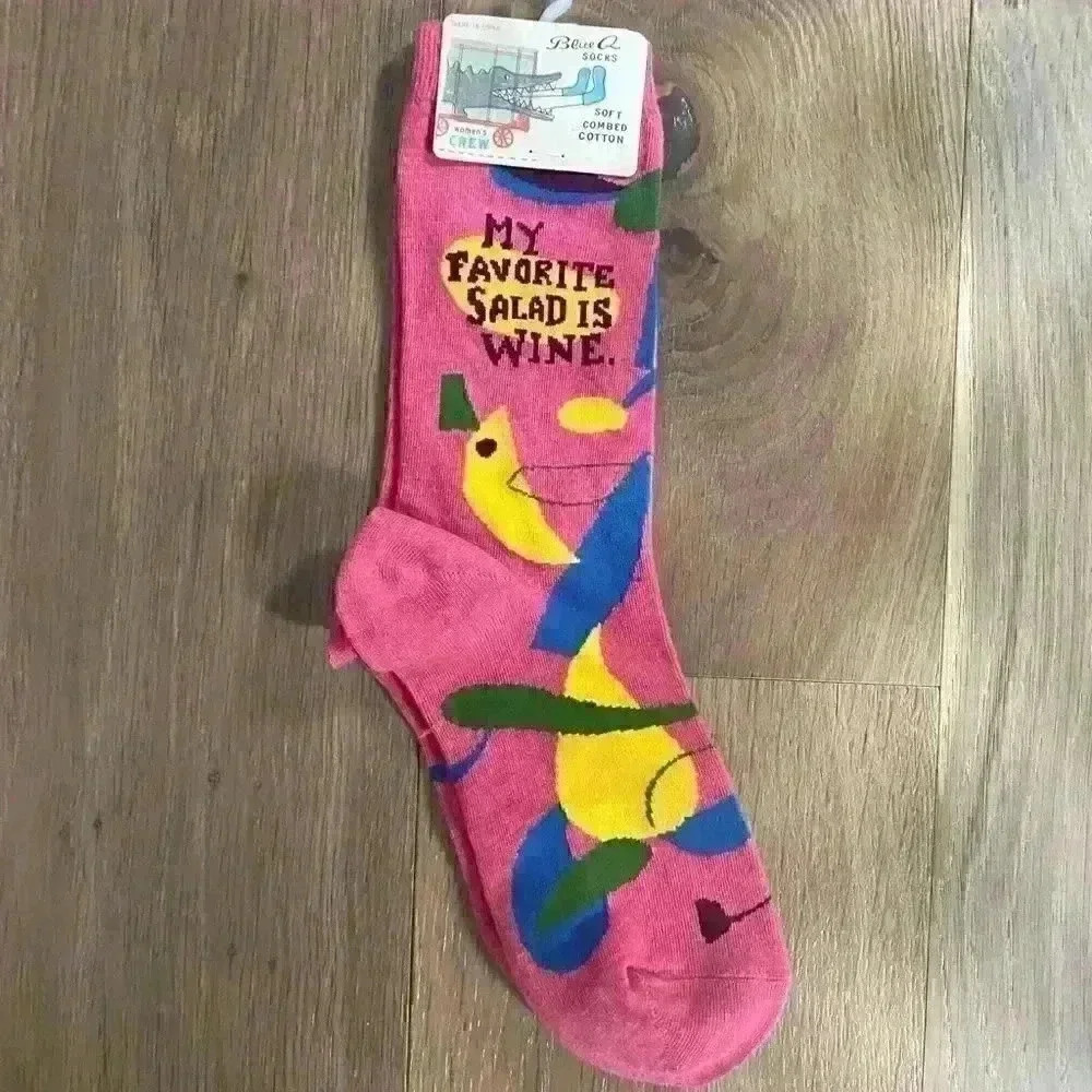 BLUE Q Socks | Sz W 5-10 | My Favorite Salad is Wine Socks in Pretty Pink | NWT